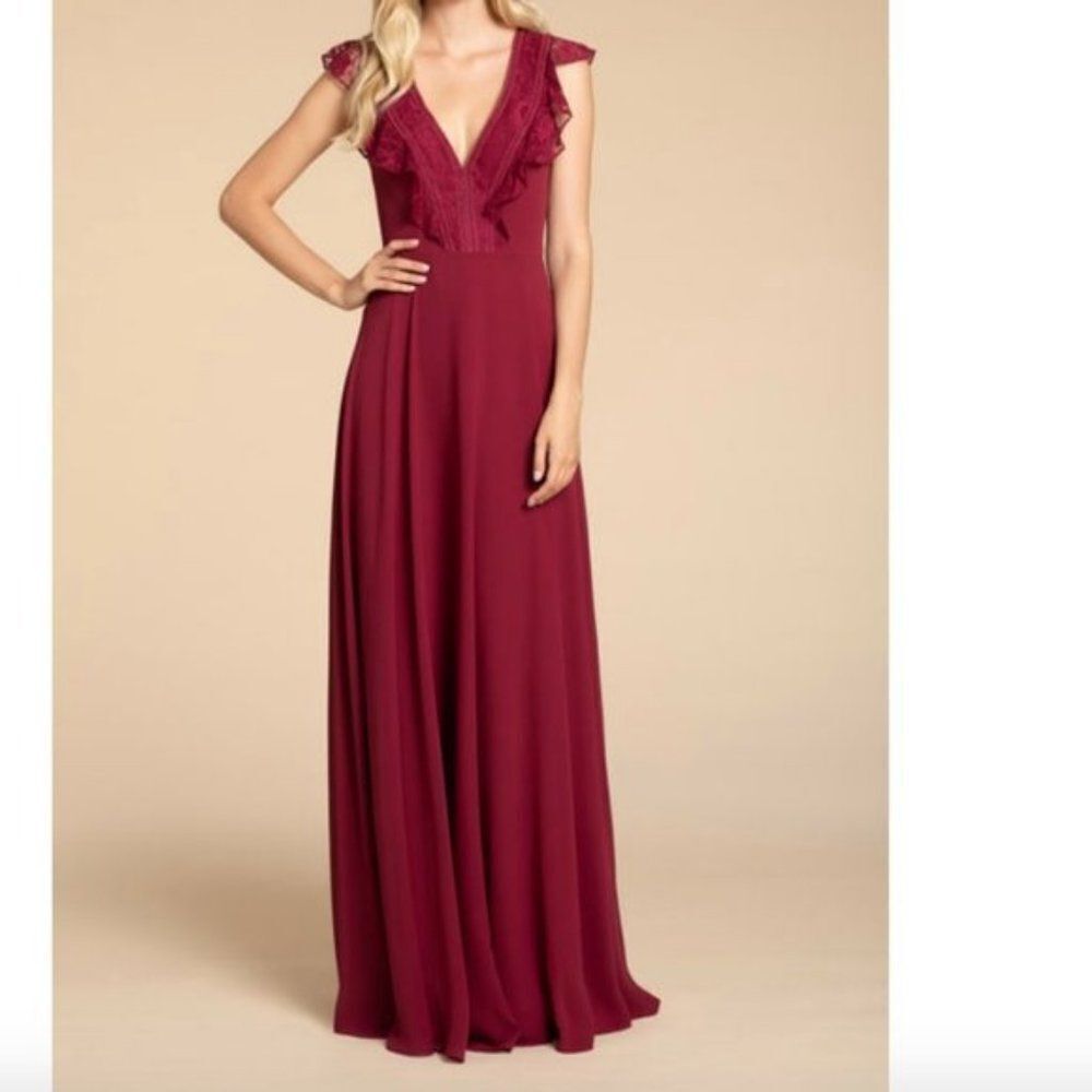 Hayley Paige Occasions Wine 5912 Bridesmaids Gown size 2